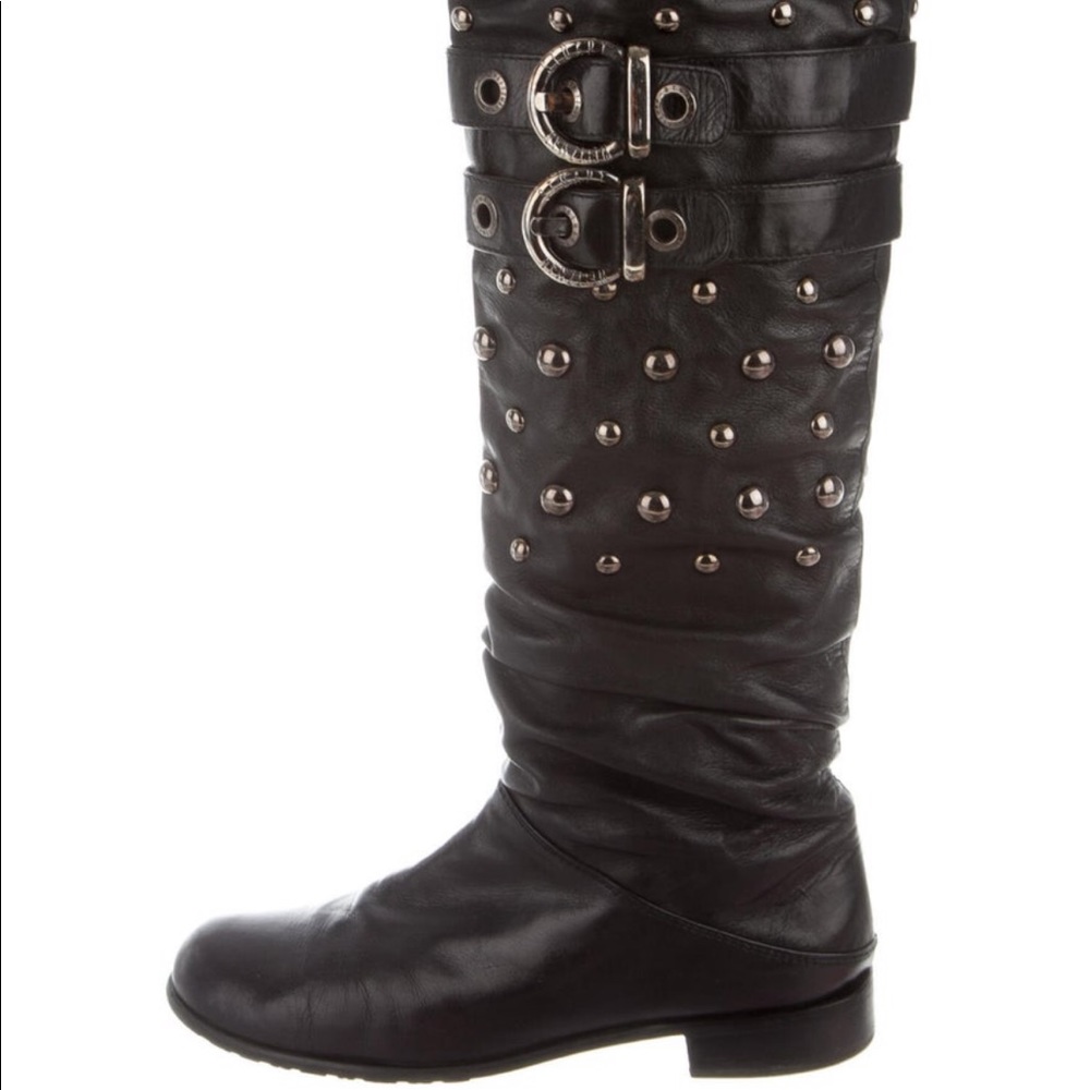 Stuart Weitzman Leather Studded Accent Riding Boot